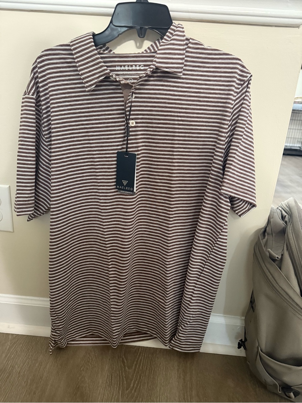 Striped Polo Shirt in Brown & White
